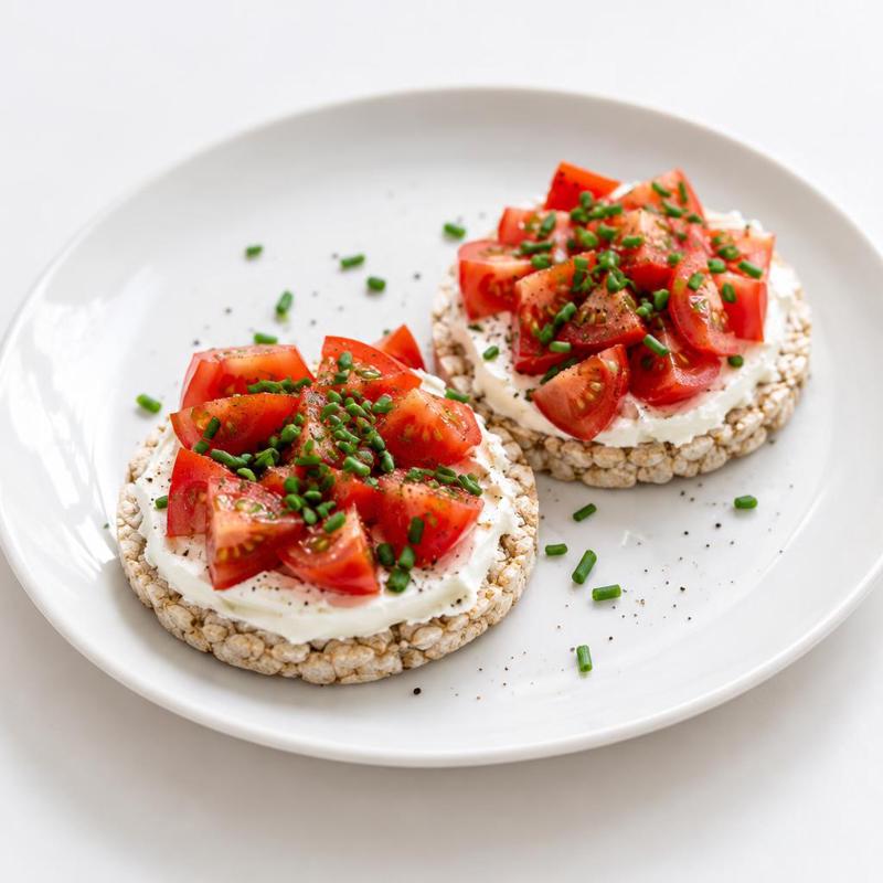 Wafle z brązowego ryżu z pomidorem na śmietankowym serku