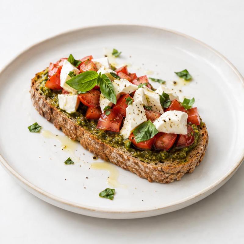 Bruschetta z pesto, mozzarellą i świeżą bazylią