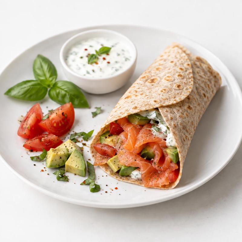 Tortilla z łososiem i bazyliowym sosem jogurtowym
