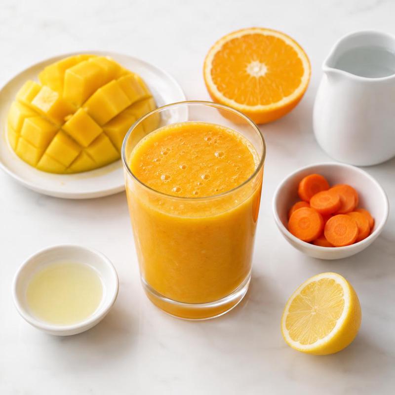 Koktajl mango z marchewką i sokiem pomarańczowym