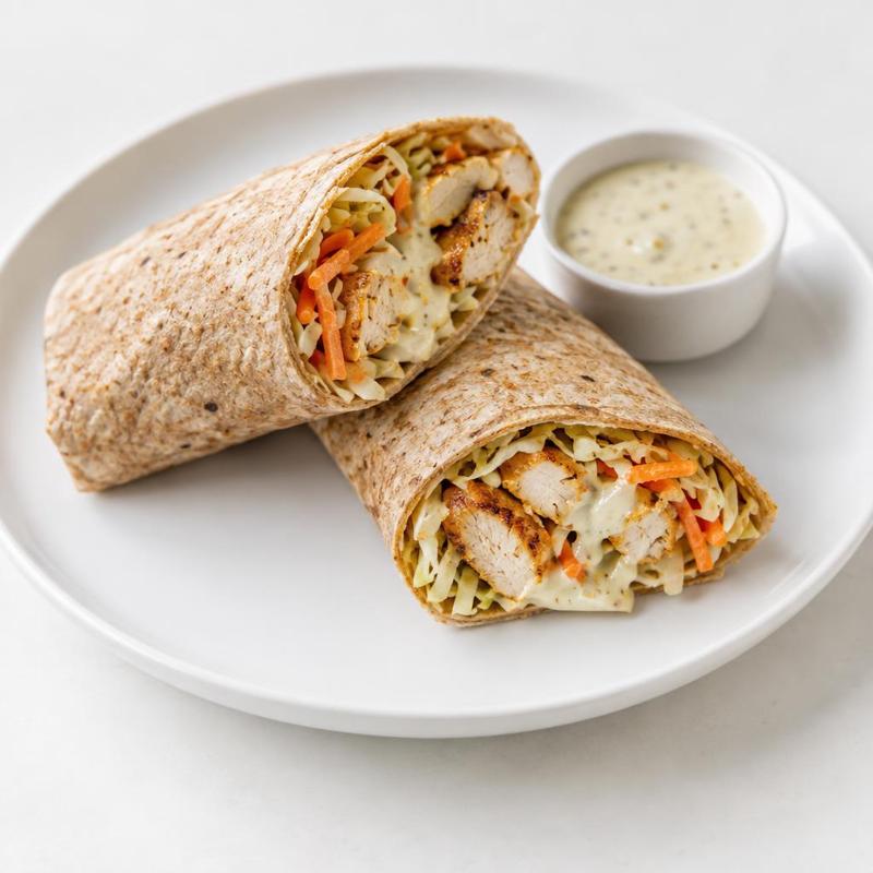Tortilla z kurczakiem, kapustą i sosem jogurtowo-musztardowym