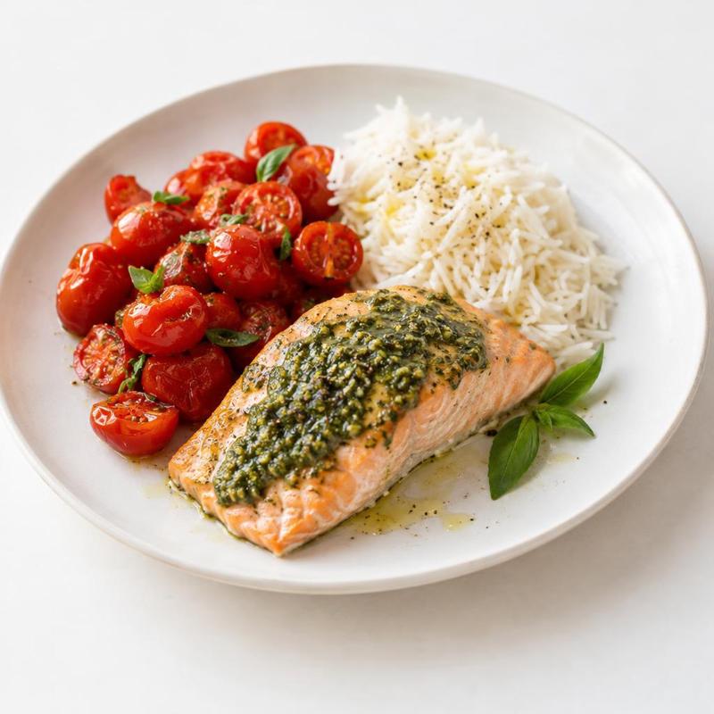 Łosoś pieczony pod pesto z ryżem basmati