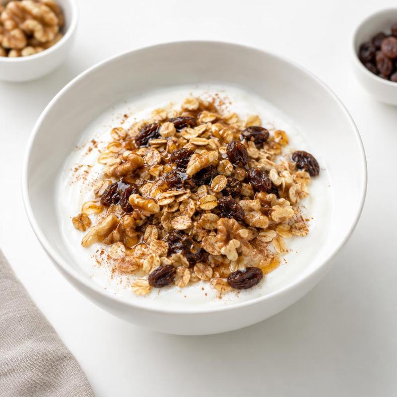 Granola miodowa z orzechami i rodzynkami