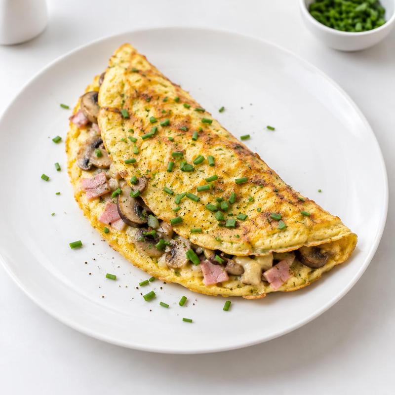 Omlet z pieczarkami, szynką i szczypiorkiem