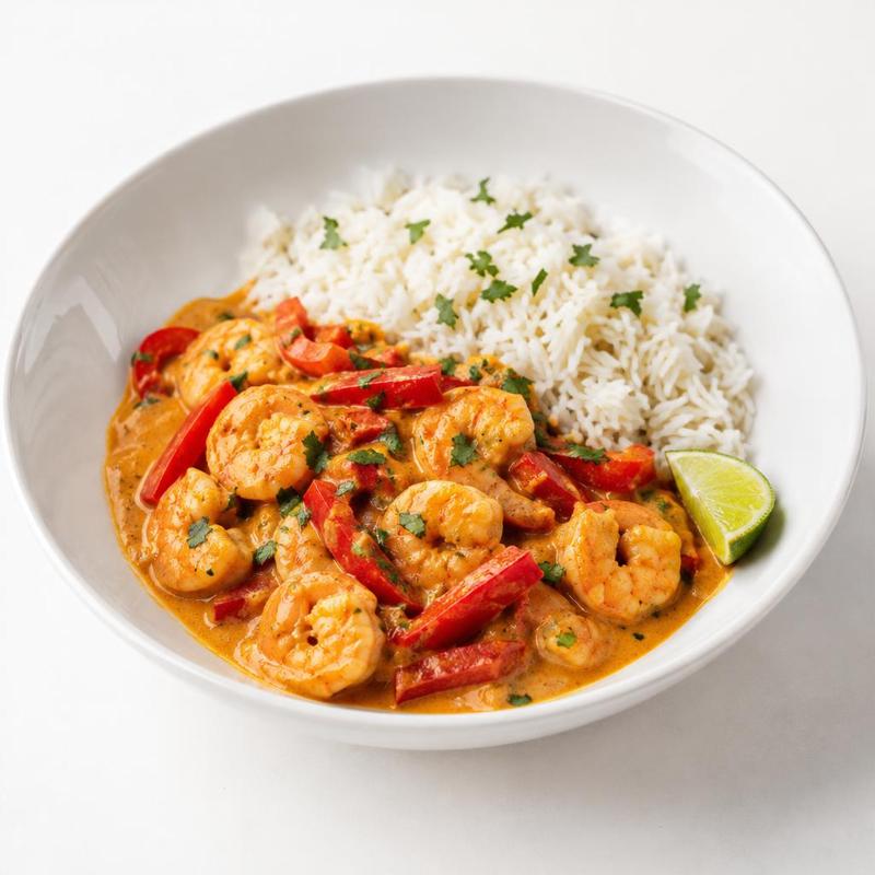 Krewetki w kokosowym curry z papryką i ryżem