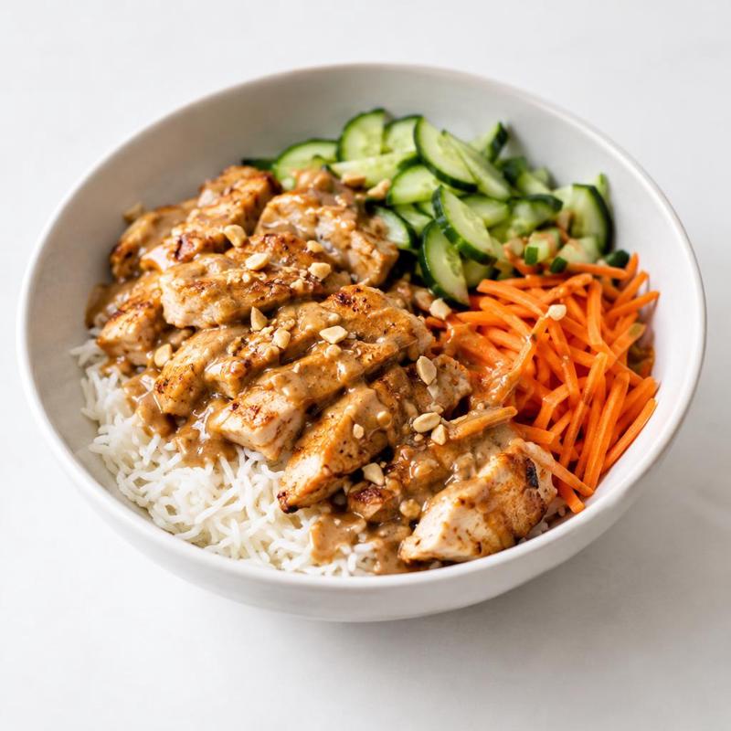Bowl z ryżem basmati, kurczakiem i masłem orzechowym