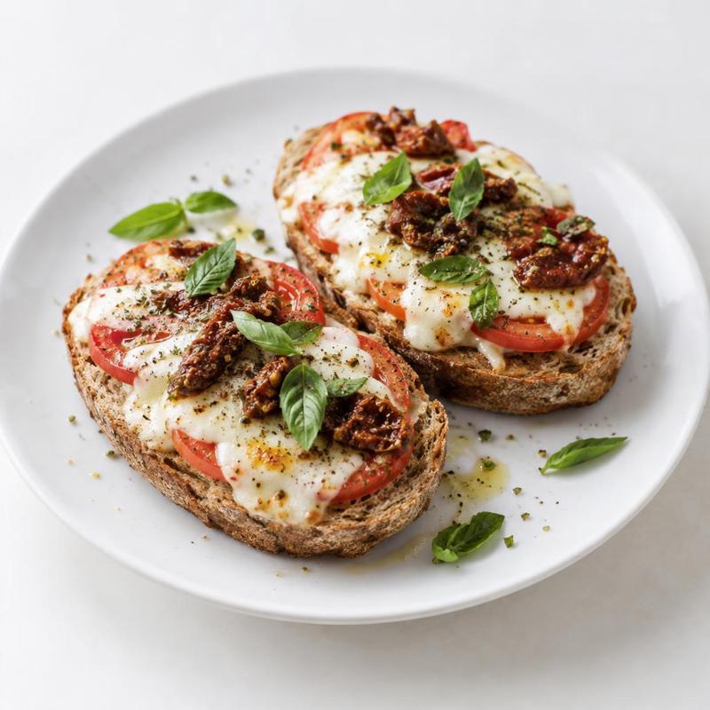 Zapiekanki na grahamce z mozzarellą, pomidorami i bazylią