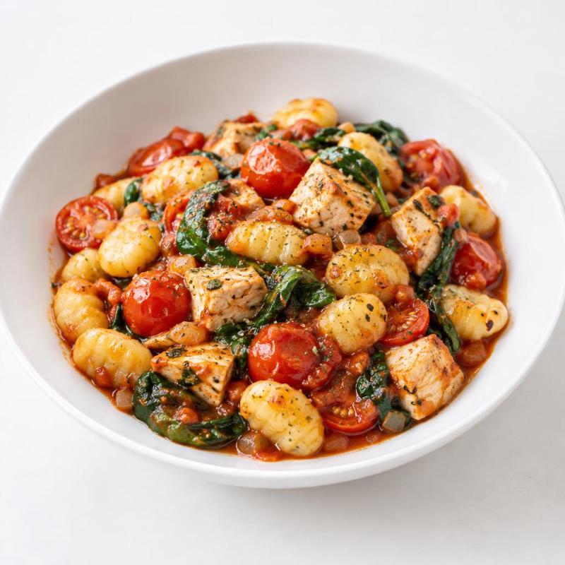 Gnocchi ziemniaczane z indykiem, pomidorami koktajlowymi i oregano