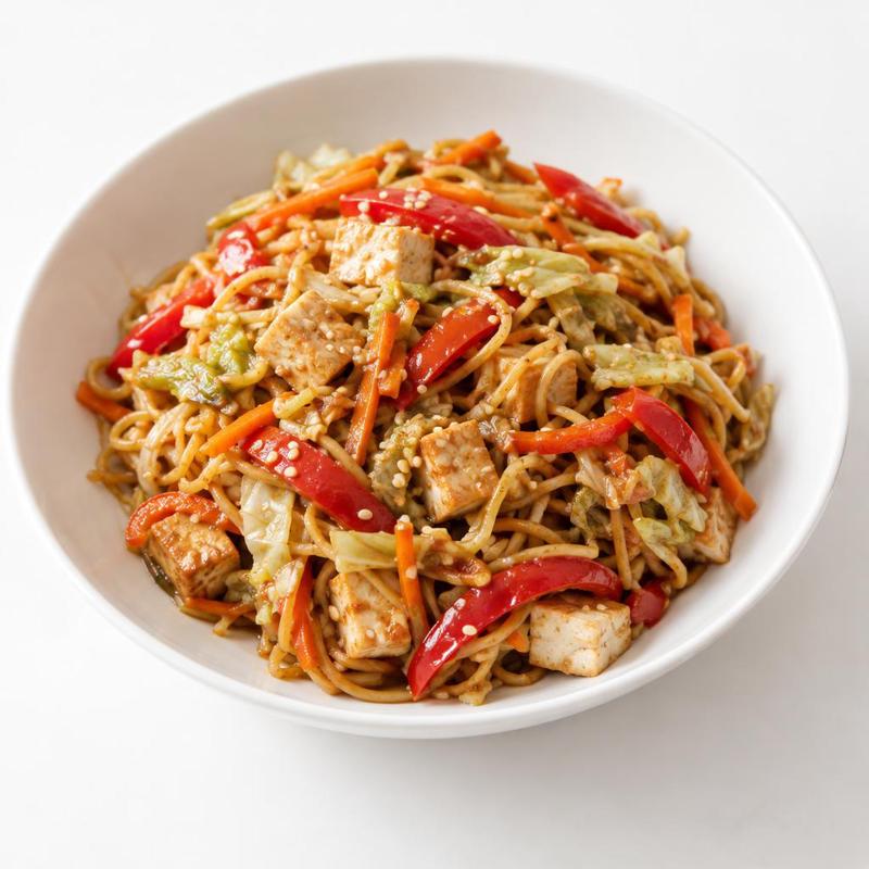 Makaron chow mein z tofu w sosie orzechowo-sojowym